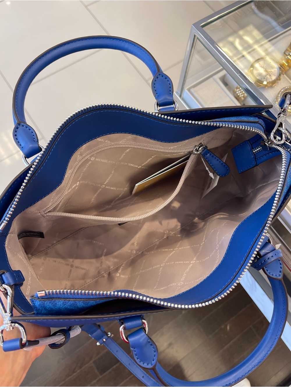 MICHAEL KORS Arden Md Top-Zip EW Leather Tote Crossbody Satchel 
Galaxy Blue
NWT - Picture 11 of 16